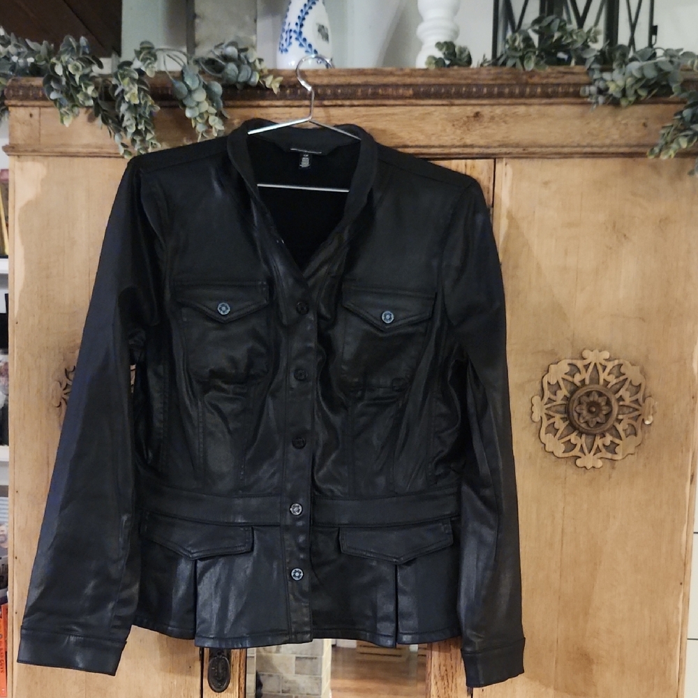 White House Black Market Classic Black Leather Jacket, Size LP EUC